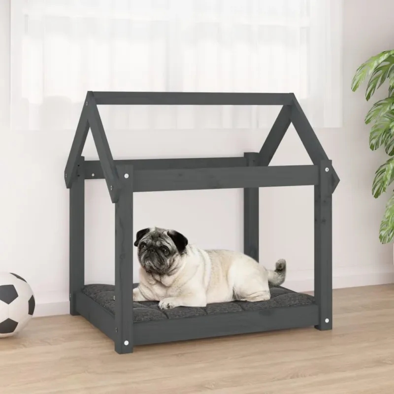 Cuccia per Cani Cuccetta Grigia 71x55x70 cm in Legno Massello di Pino Professionale