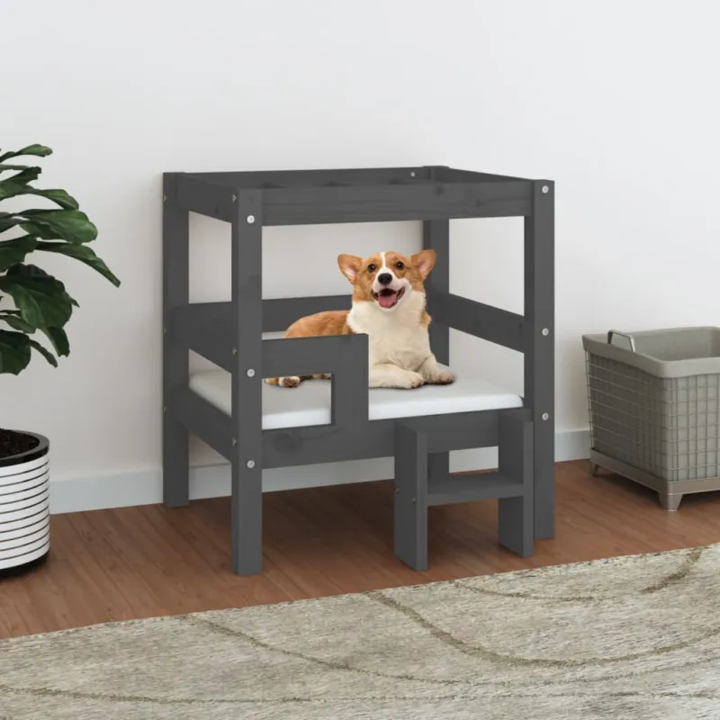 Miglior Prezzo Cuccia per Cani Cuccetta 55,5x53,5x60cm in Legno Massello di Pino Grigio