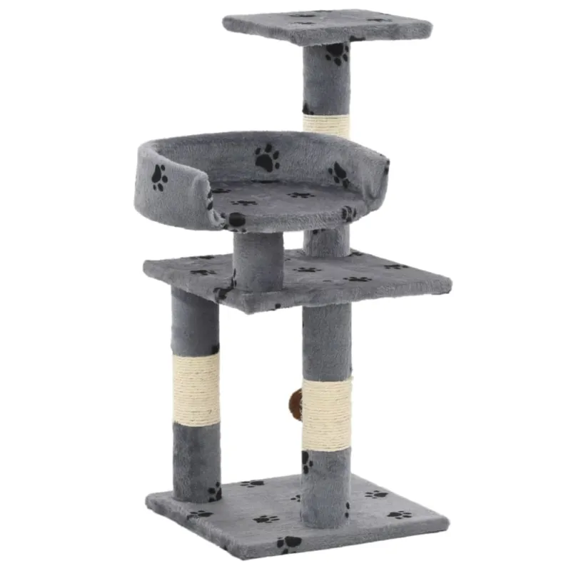 Albero per Gatti Tiragraffi in Sisal in Poliestere 65 cm Zampe Stampate Grigio Sconto