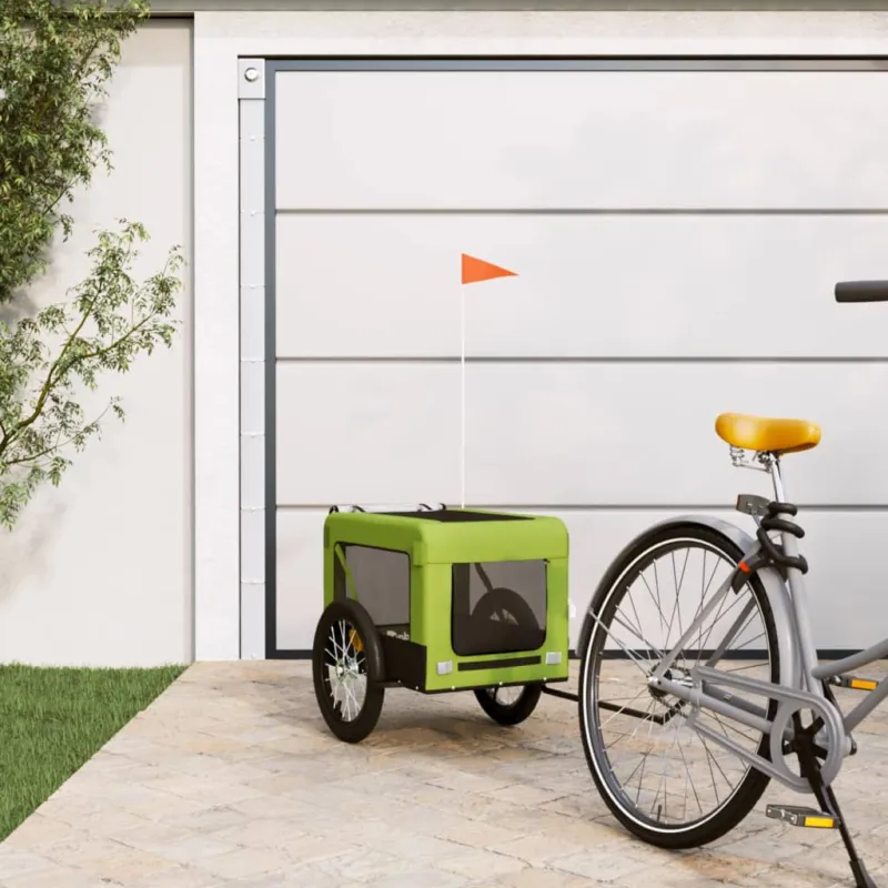 Rimorchio da Bici per Cani da Trasporto Verde e Nero Tessuto Oxford e Ferro Economico