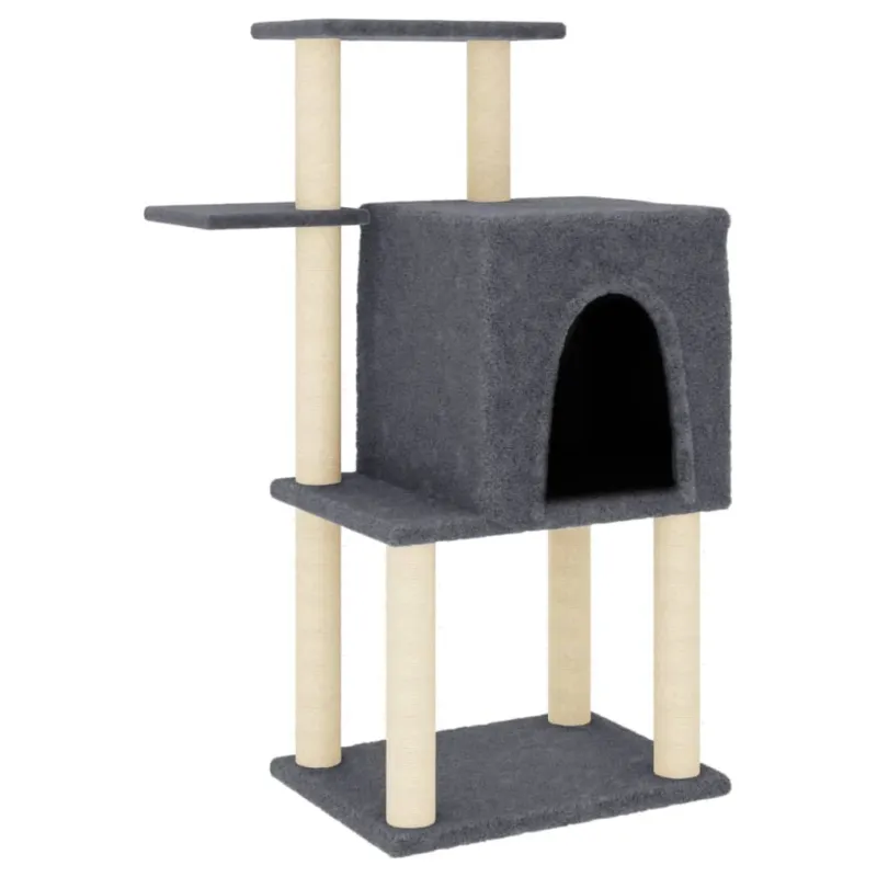 Albero per Gatti con Tiragraffi in Sisal Grigio Scuro 97 cm In Legno Multistrato Occasione Imperdibile