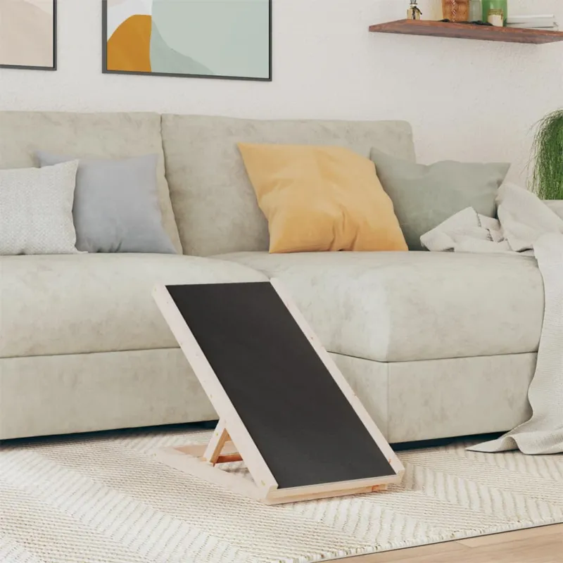 Consegna Rapida Rampa per Cani Grigia Saliscendi 70x35cm in Legno Massello di Abete Grigio