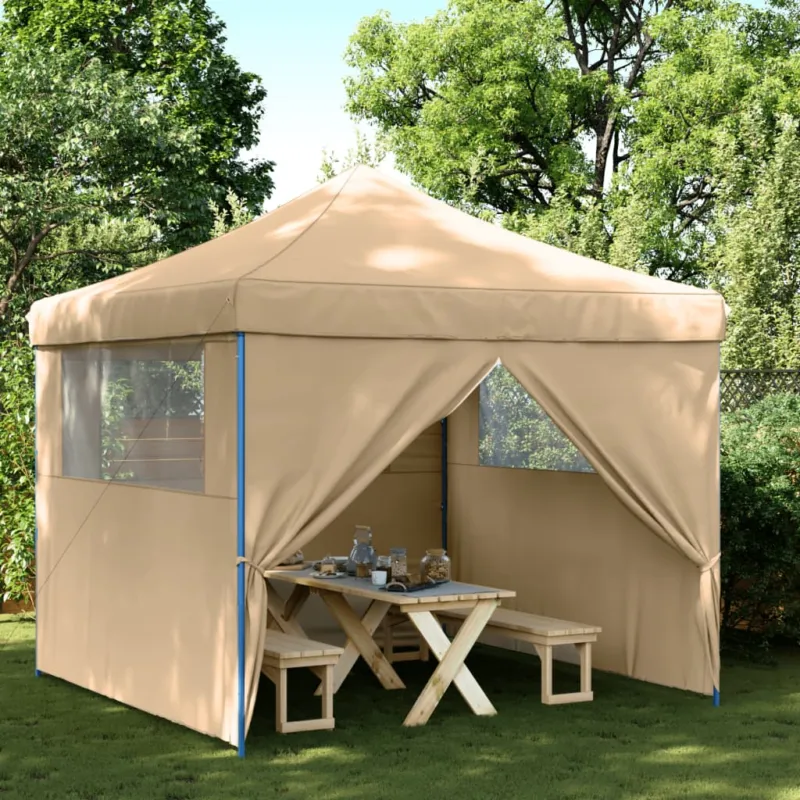 Consegna Rapida Tendone per Feste Pieghevole Pop-Up con 4 Pareti Beige Struttura Blu
