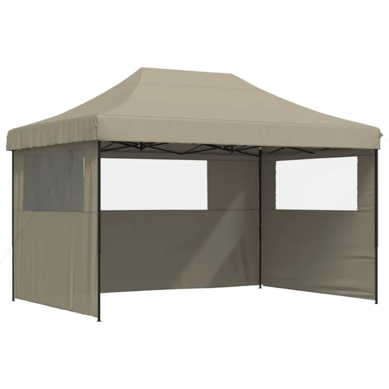 Tendone per Feste Pieghevole Pop-Up con 3 Pareti Tortora Cornice Nera Promozione Esclusiva
