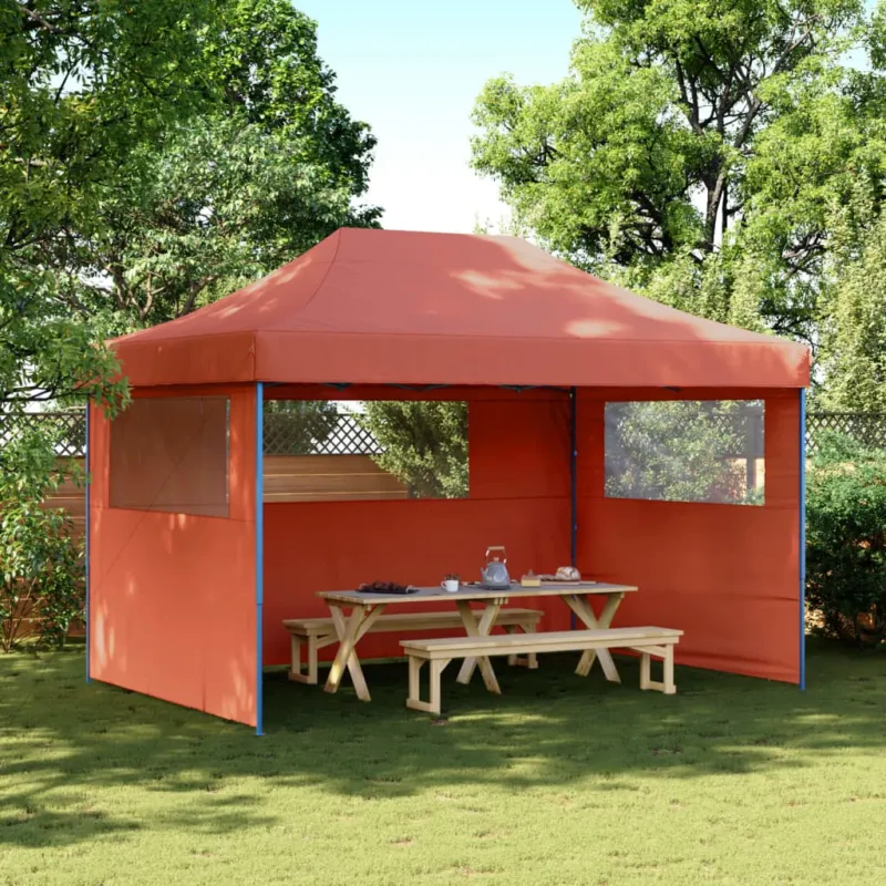 Tendone per Feste Terracotta Struttura Blu Pieghevole Pop-Up con 3 Pareti Offerta