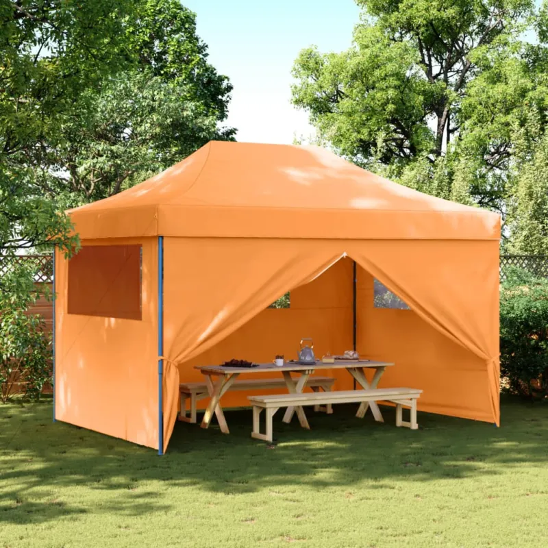 Tendone per Feste Pieghevole Pop-Up con 4 Pareti Arancione Struttura Blu Subito Disponibile