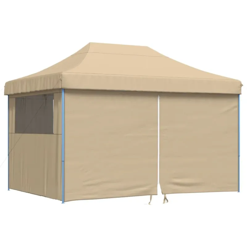 Tendone per Feste Pieghevole Pop-Up con 4 Pareti Beige Struttura Blu Offerta Speciale