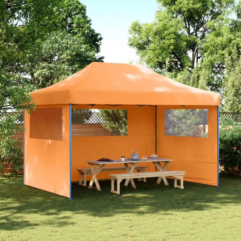 Tendone per Feste Pieghevole Pop-Up con 3 Pareti Arancione Struttura Blu Offerta Speciale