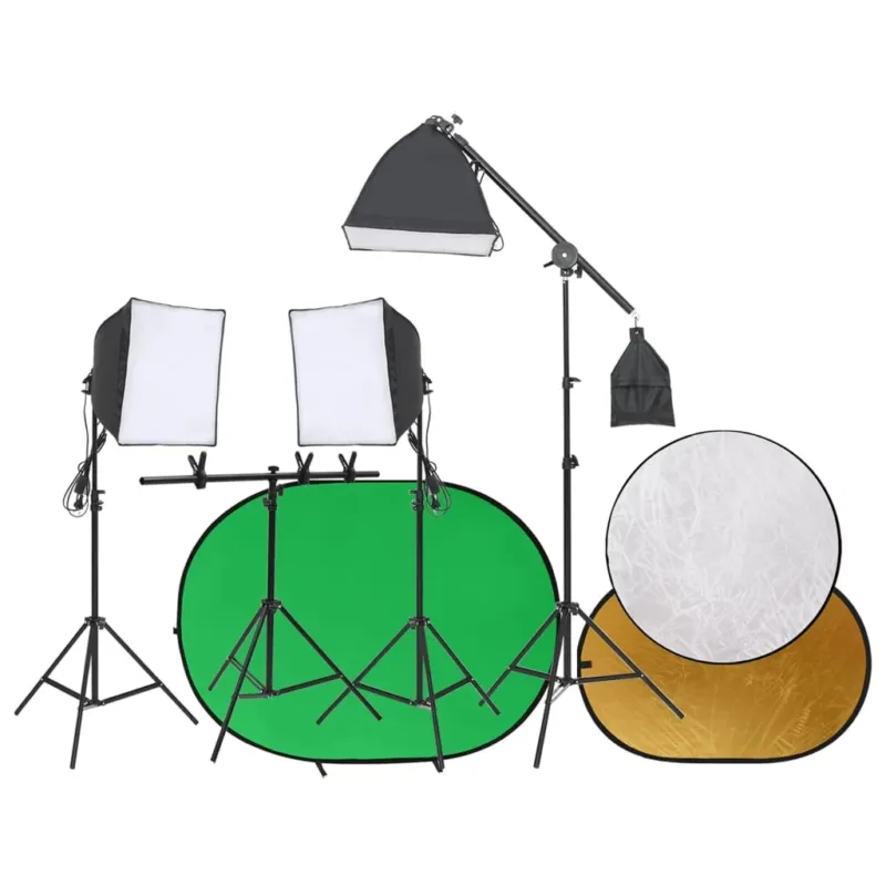 Kit Studio Fotografico con Luci Softbox, Fondale Verde e Riflettori Pagamento Sicuro
