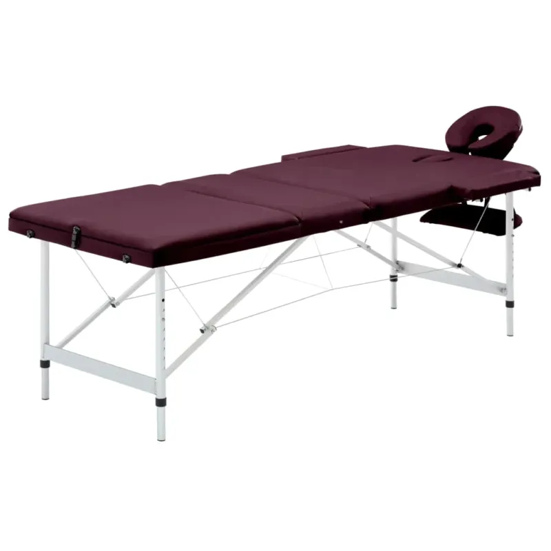 Lettino da Massaggio Portatile 3 Zone Pieghevole in Legno Viola Vino Prezzo Ridotto