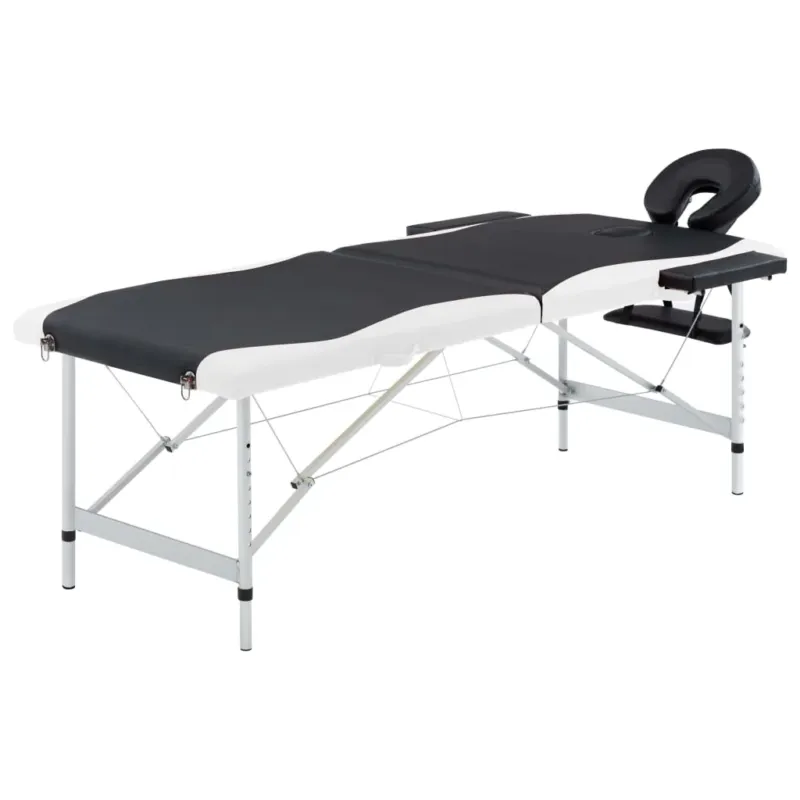Lettino Massaggio Pieghevole Professionale 2 Zone Alluminio Nero/Bianco Nuovo Arrivo