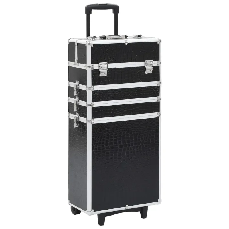 Valigia Trolley Porta Cosmetici Nero Alluminio Design Coccodrillo Make Up Offerta Limitata
