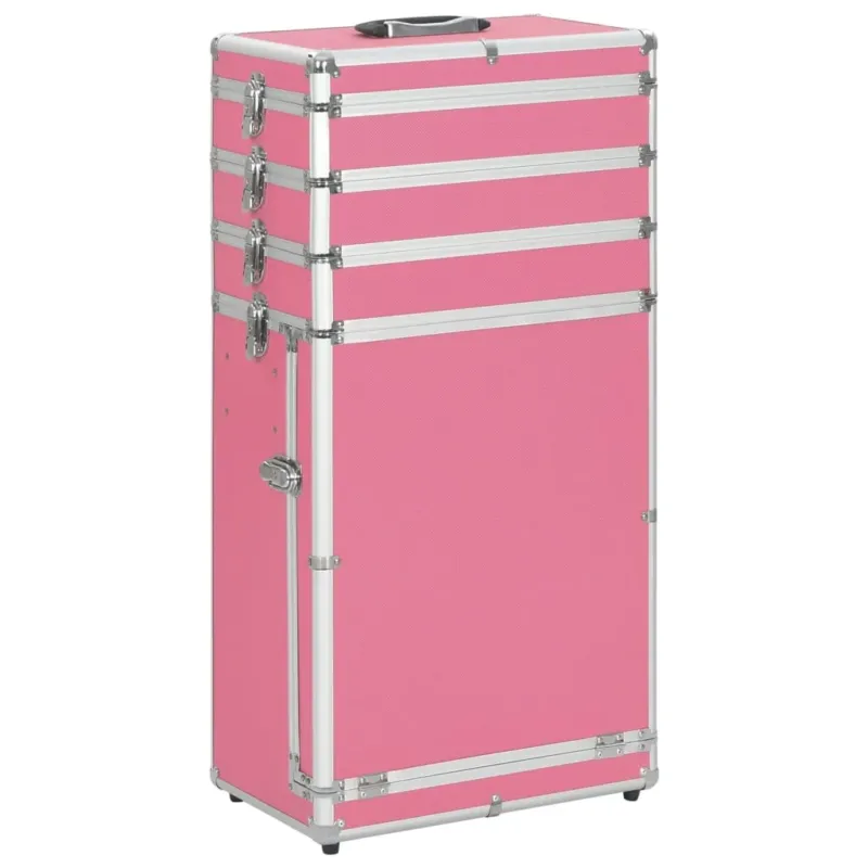Valigia Trolley Porta Cosmetici Rosa in Alluminio con Serratura e Ruote Popolare