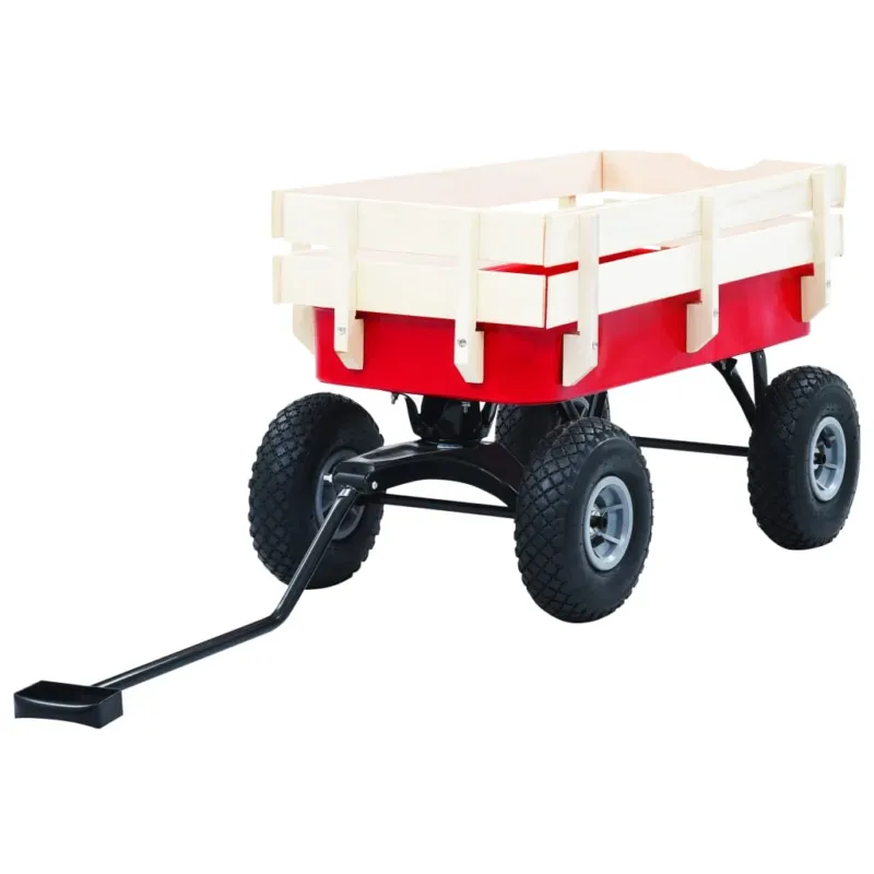 Carrello a Mano Rosso Portata 150 kg con Sponde in Legno e Ruote Grandi Compra Adesso