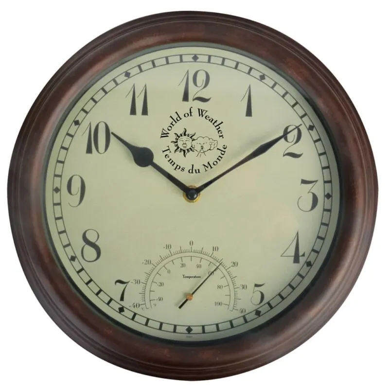 Orologio Parete Stazione con Termometro Analogico 30,5 cm Legno TF007 Affare