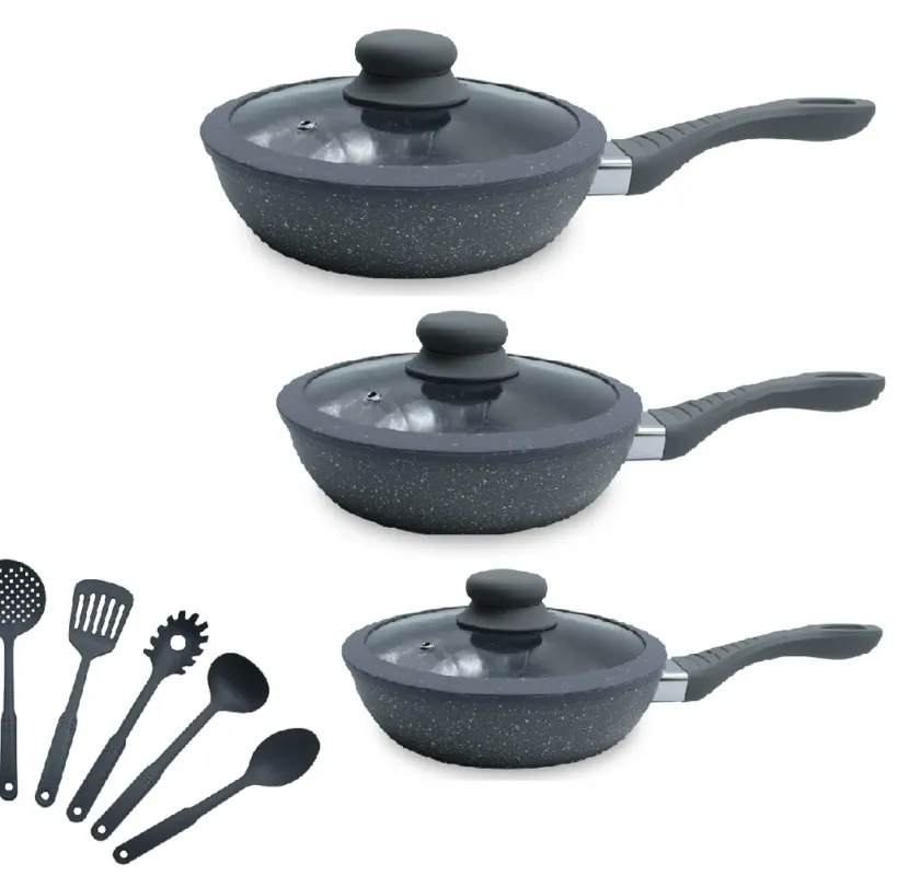 Set Padelle Induzione Pietra Antiaderenti con Coperchi e 5 Mestoli Grigio Compra Adesso