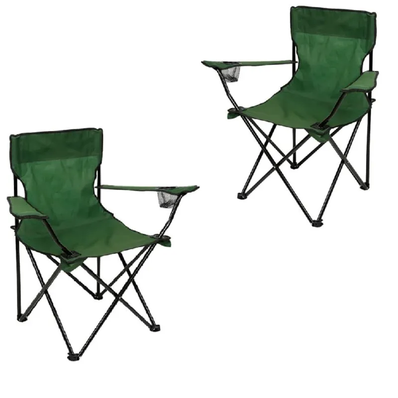 2pz Sedia Campeggio Portatile Pieghevole Telo Oxford Sacca Maniglia H90cm Verde Prezzo Scontato