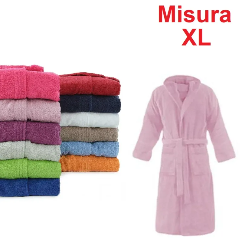 Spedizione Espresso Accappatoio in Micro Spugna con Cappuccio Tasche Uomo Donna Rosa Taglia XL