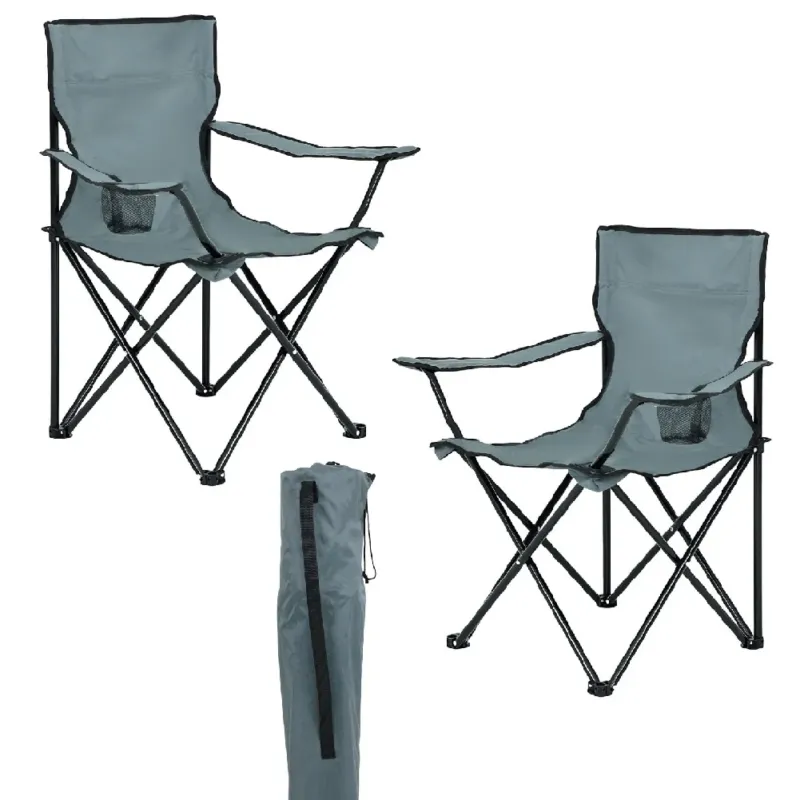 2pz Sedia Campeggio Portatile Pieghevole Telo Oxford Sacca con Maniglia H90cm Grigio Miglior Prezzo