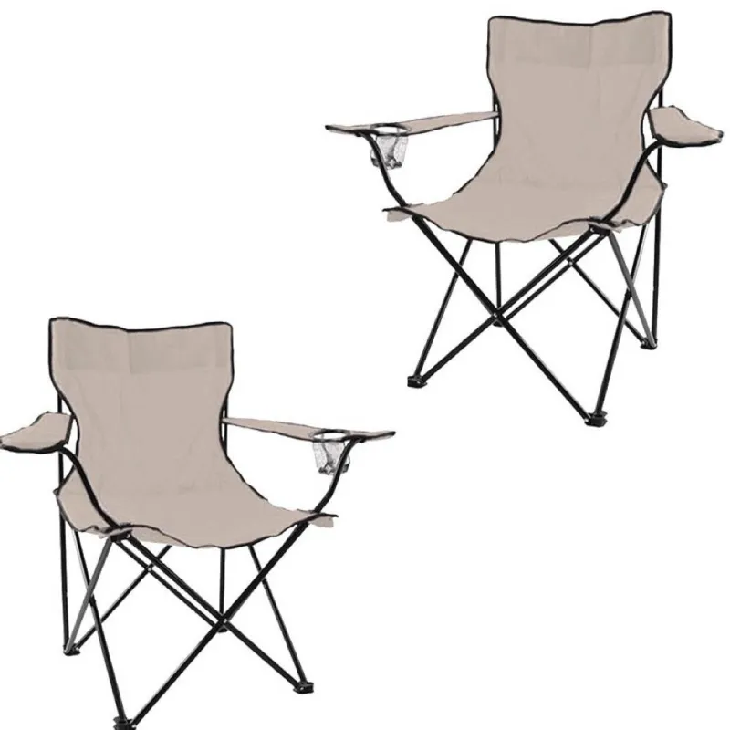 Popolare 2pz Sedia Campeggio Portatile Pieghevole Telo Oxford Sacca Maniglia H90cm Beige