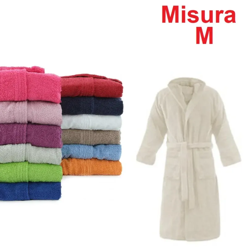 Accappatoio in Micro Spugna con Cappuccio Tasche Uomo Donna Beige Taglia M Quantità Limitata