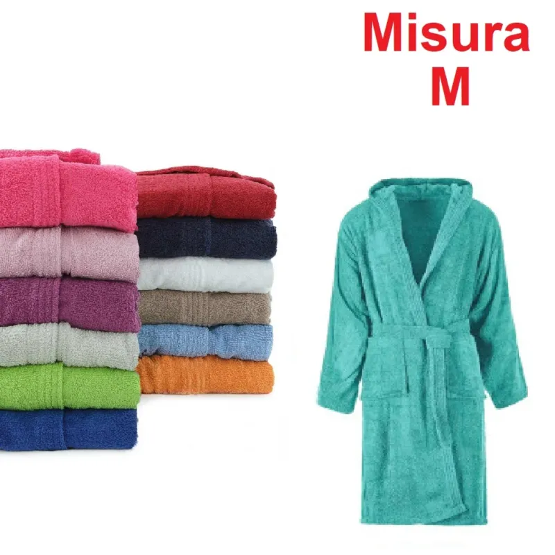 Prezzo Di Fabbrica Accappatoio in Micro Spugna con Cappuccio Tasche Uomo Donna Turchese Taglia M