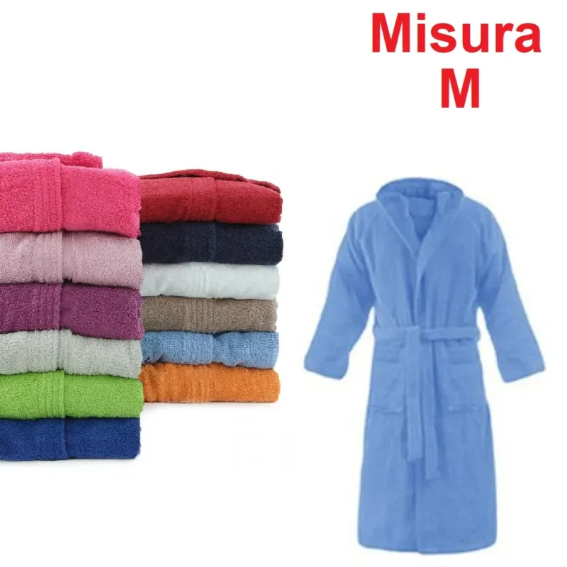 Miglior Prezzo Accappatoio in Micro Spugna con Cappuccio Tasche Uomo Donna Celeste Taglia M