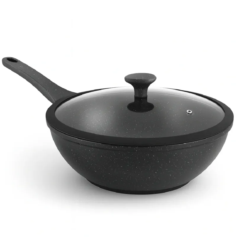 Promozione Padella Wok Antiaderente 30cm Alluminio Pietra con Coperchio Vetro Induzione Nero