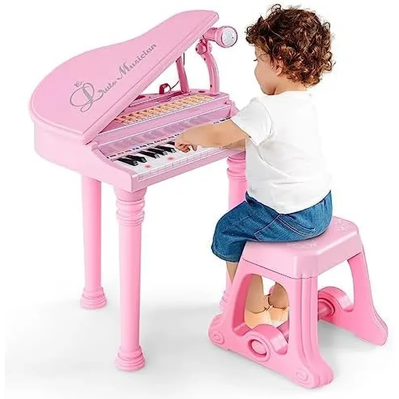 Offerta Pianoforte per Bambini con 31 Tasti Sgabello e Microfono Tastiera Musicale Rosa