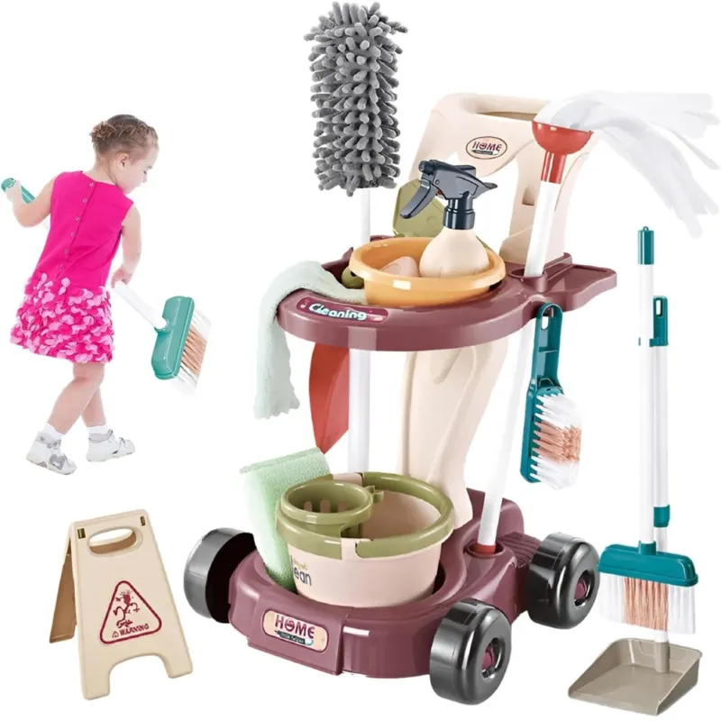 Kit di Pulizia per Bambini con Carrello Scopa Paletta Giocattolo Gioco Educativo Promozione Esclusiva
