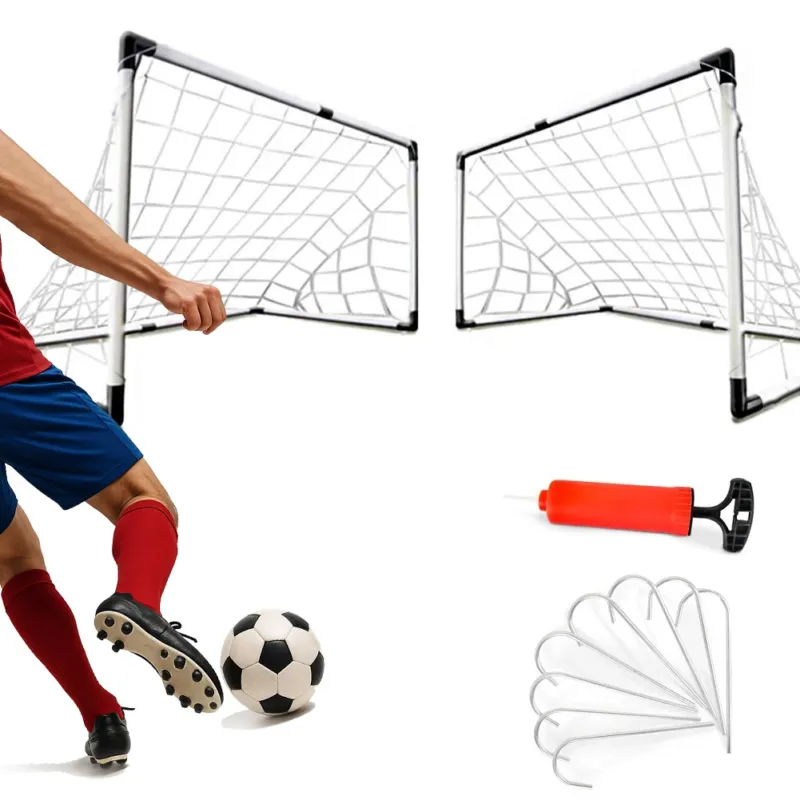 Di Tendenza Set 2 Porte Calcio 92 x 64 cm con Pallone Gonfiatore e Morsetti per Fissaggio