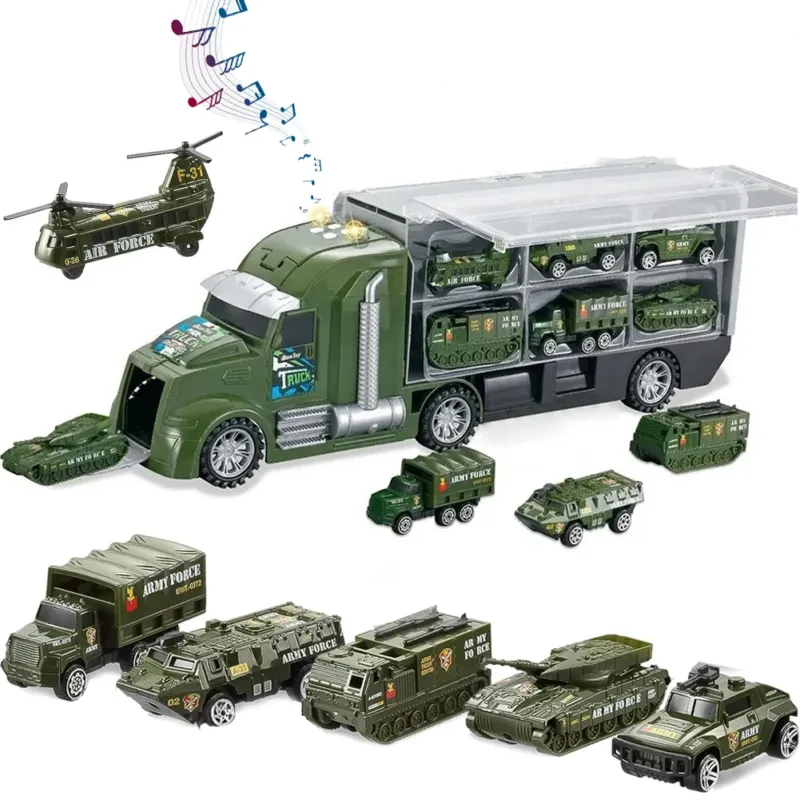 Ultime Pezzi Camion Militare 12 in 1 con Carri Armati Giocattolo da Esercito con Luci e Suoni