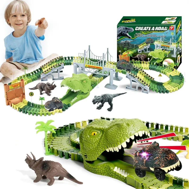 Playset Pista Macchinine Flessibili Parco dei Dinosauri Gioco con T-Rez 144 Pz Prezzo Ridotto