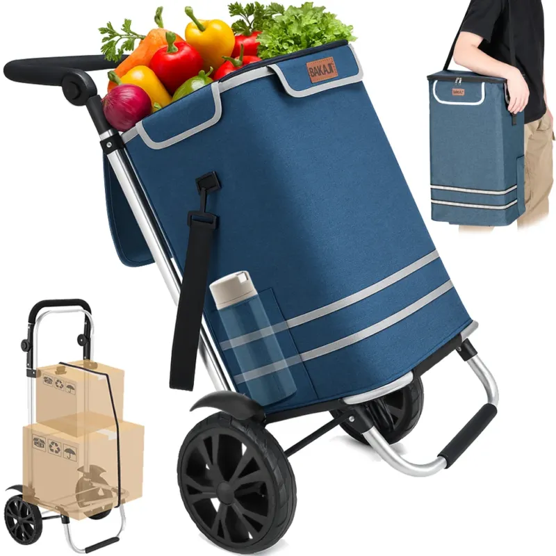 Carrello Spesa Pieghevole 56L Blu Borsa Termica Trolley Portaspesa con Tracolla Quantità Limitata