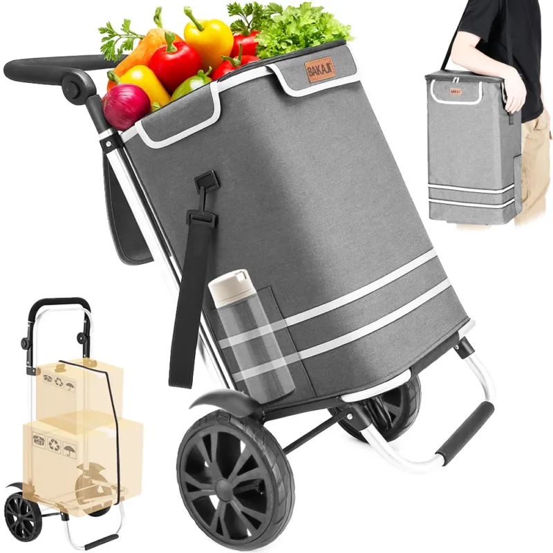 Novità Carrello Spesa Pieghevole 56L Grigio Borsa Termica Trolley Portaspesa e Tracolla