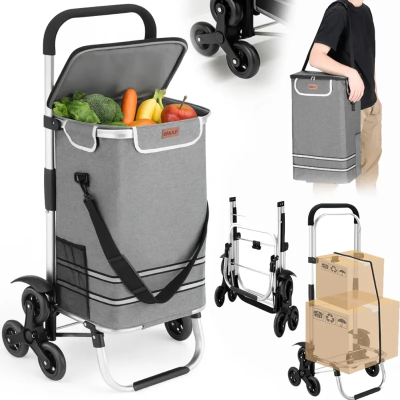 Carrello Spesa Montascale 56L Grigio Borsa Termica Trolley Portaspesa e Tracolla Offerta Speciale