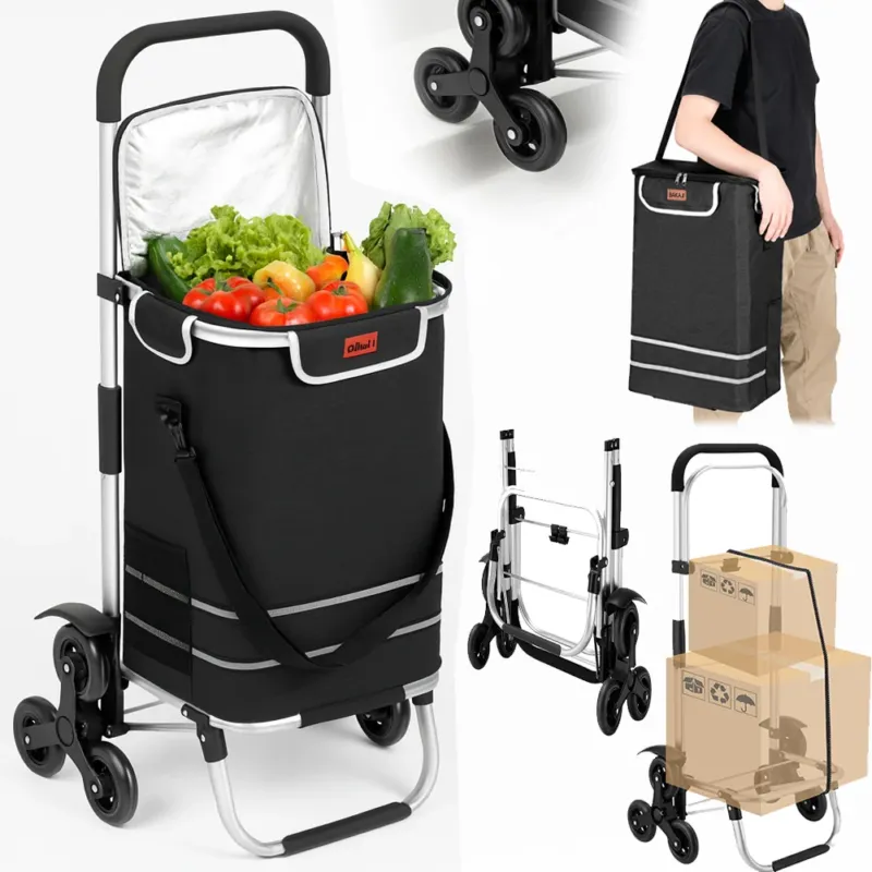 Carrello Spesa Montascale 56L Nero Borsa Termica Trolley Portaspesa con Tracolla Vendita Finale