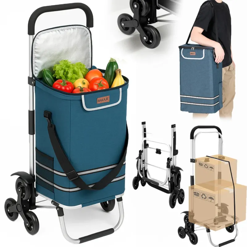 Carrello Spesa Montascale 56L Blu Borsa Termica Trolley Portaspesa con Tracolla Bestseller