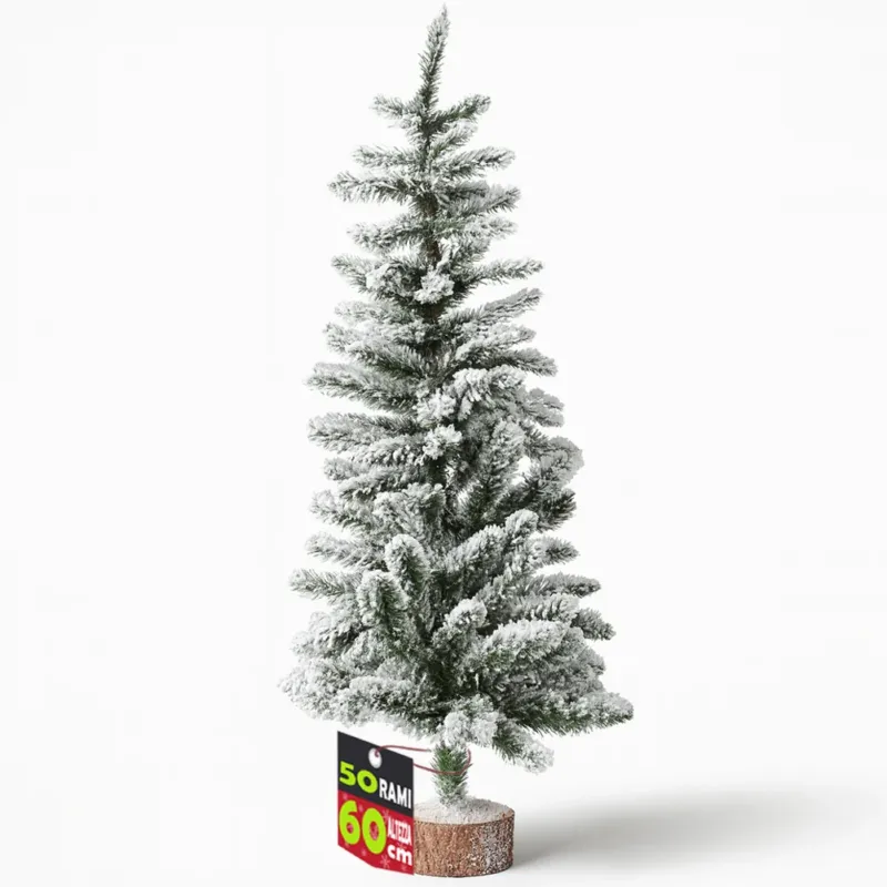 Pagamento Sicuro Albero di Natale Innevato 60cm con 50 Rami e Neve Effetto Realistico Base Tronco