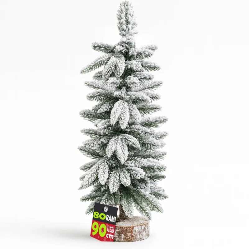 Albero di Natale Innevato 90cm con 80 Rami e Neve Effetto Realistico Base Tronco Promozione Esclusiva