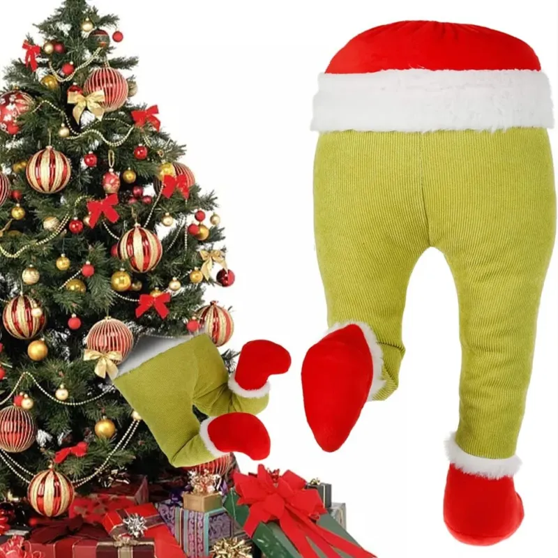 Ultimissimo Modello Decorazione Albero di Natale Gambe Elfo Verde Ornamento Addobbo Versatile 38x20cm
