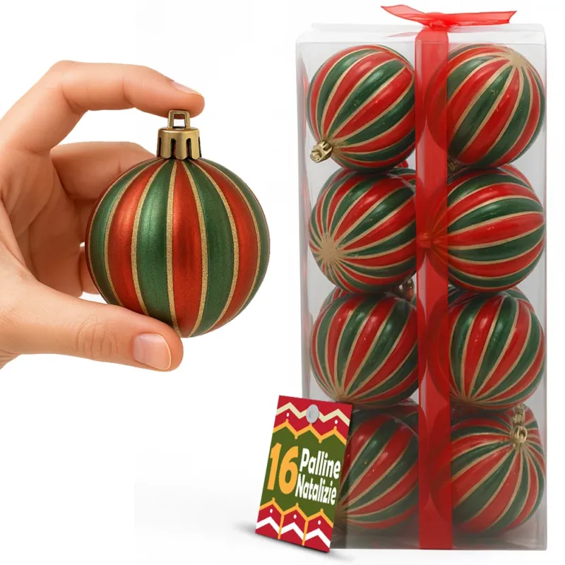 Bestseller Box 16 Palline di Natale per Albero Sfere Natalizie Addobbo Rosso e Verde da 8cm