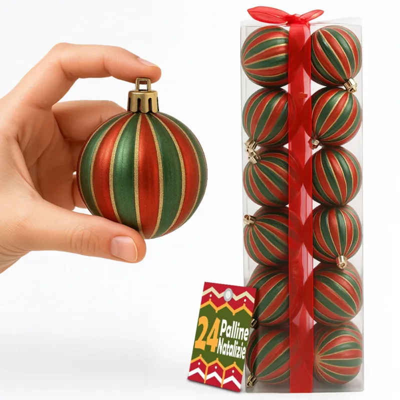 Box 24 Palline di Natale per Albero Sfere Natalizie Addobbo Rosso e Verde da 6cm Occasione Imperdibile