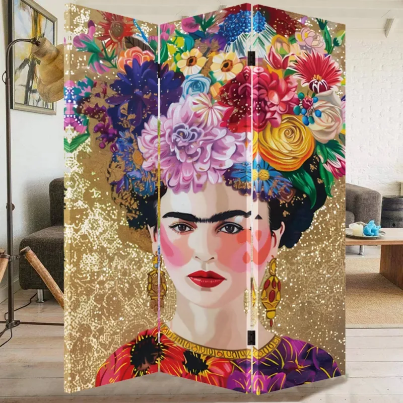 Non Perdere Paravento Separé 3 Pannelli Struttura Legno Divisorio con Frida Kahlo 180x120cm