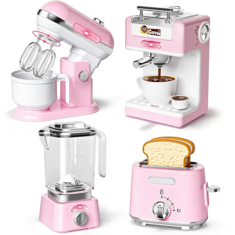Popolare Elettrodomestici Cucina Gioco Rosa Planetaria Macchina Caffè Tostapane Frullatore
