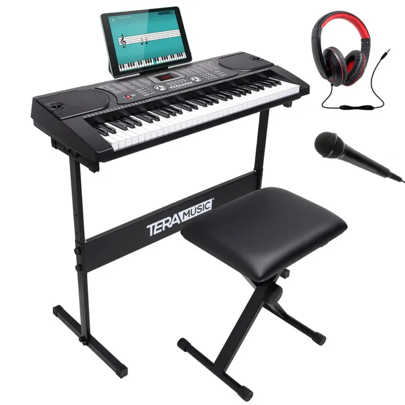Tastiera Musicale Pianola Elettronica 61 Tasti con Supporto Sgabello e Microfono Prezzo Di Fabbrica