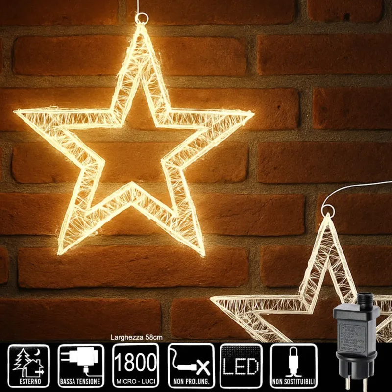 Occasione Imperdibile Stella Luminosa di Natale 3D in Metallo con 1800 LED luce calda Larghezza 58 cm