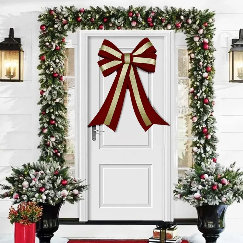 Novità Fiocco Natalizio Fuoriporta 45x75 Rosso e Oro Decoro Addobbo Porta per Natale