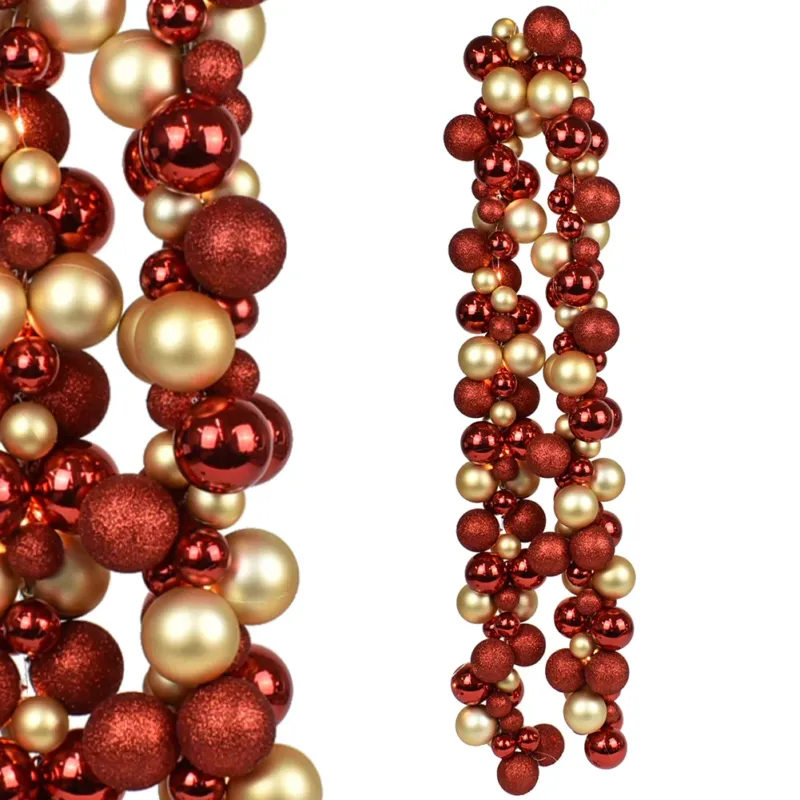 Ghirlanda Natalizia 142 Palline Natale 180cm Festone LED Natalizio Rosso e Oro Super Prezzo