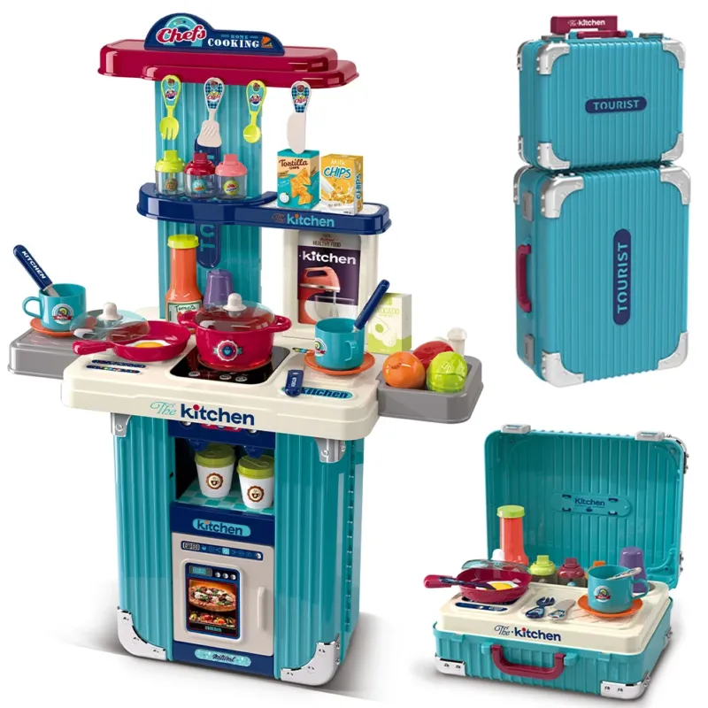 Playset Trolley Cucina per Bambini Blu Accessori Fornelli Pentole Idea Regalo Scelto Dai Clienti